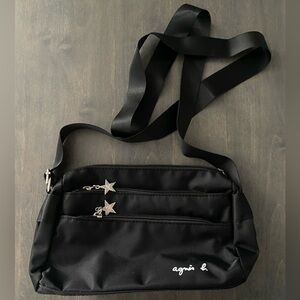 Black Crossbody Bag with Star Zippers